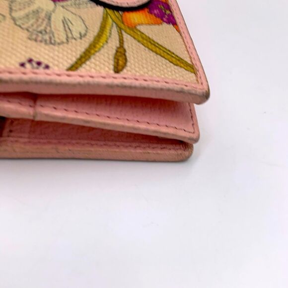 Ltd Edition GUCCI GG Logo Japanese Floral Pinks Leather Canvas Sml Bifold Wallet - Picture 5 of 10